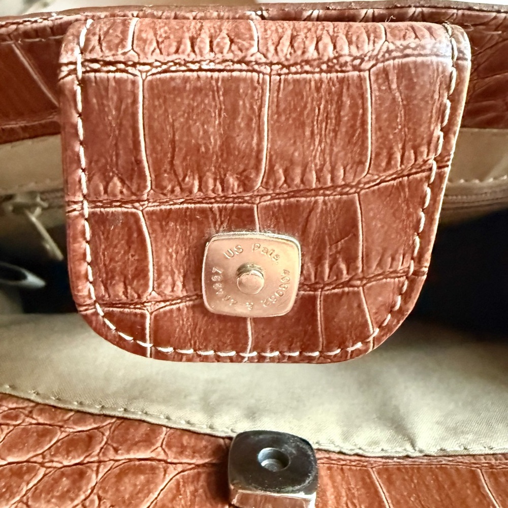Vintage Liz Claiborne Brown Faux Croc Embossed Top Handle Satchel Bag - Picture 6 of 8
